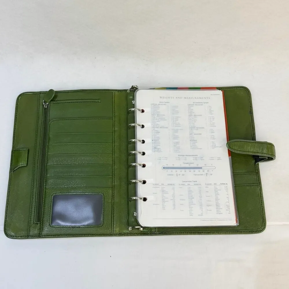 Vtg Franklin Covey Full Grain Italian Leather 7 Ring Binder Notebook Olive Green